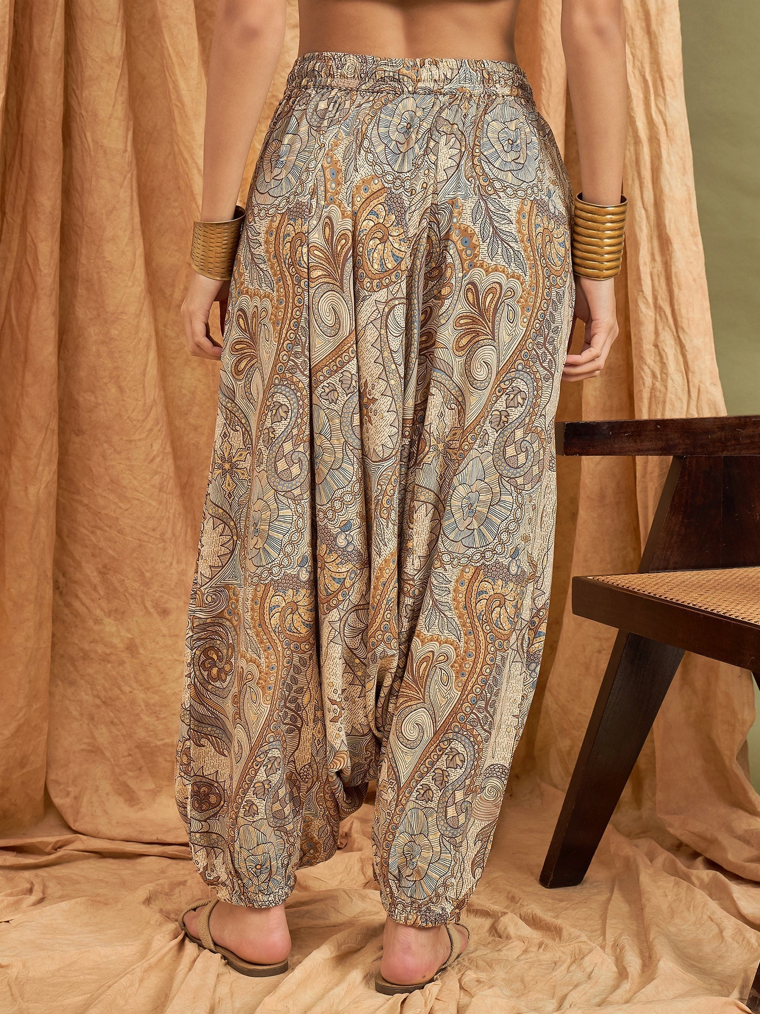 InWeave Beige Paisley Flower Harem Pant | Grocsy