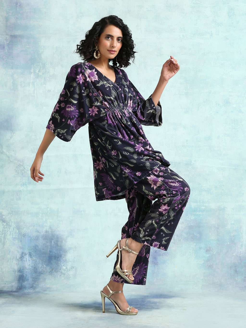 trueBrowns Black Printed Velvet Co-Ord Set | Grocsy