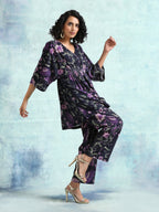 trueBrowns Black Printed Velvet Co-Ord Set | Grocsy