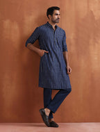 trueBrowns Men's Blue Cotton Dobby Kurta | Grocsy