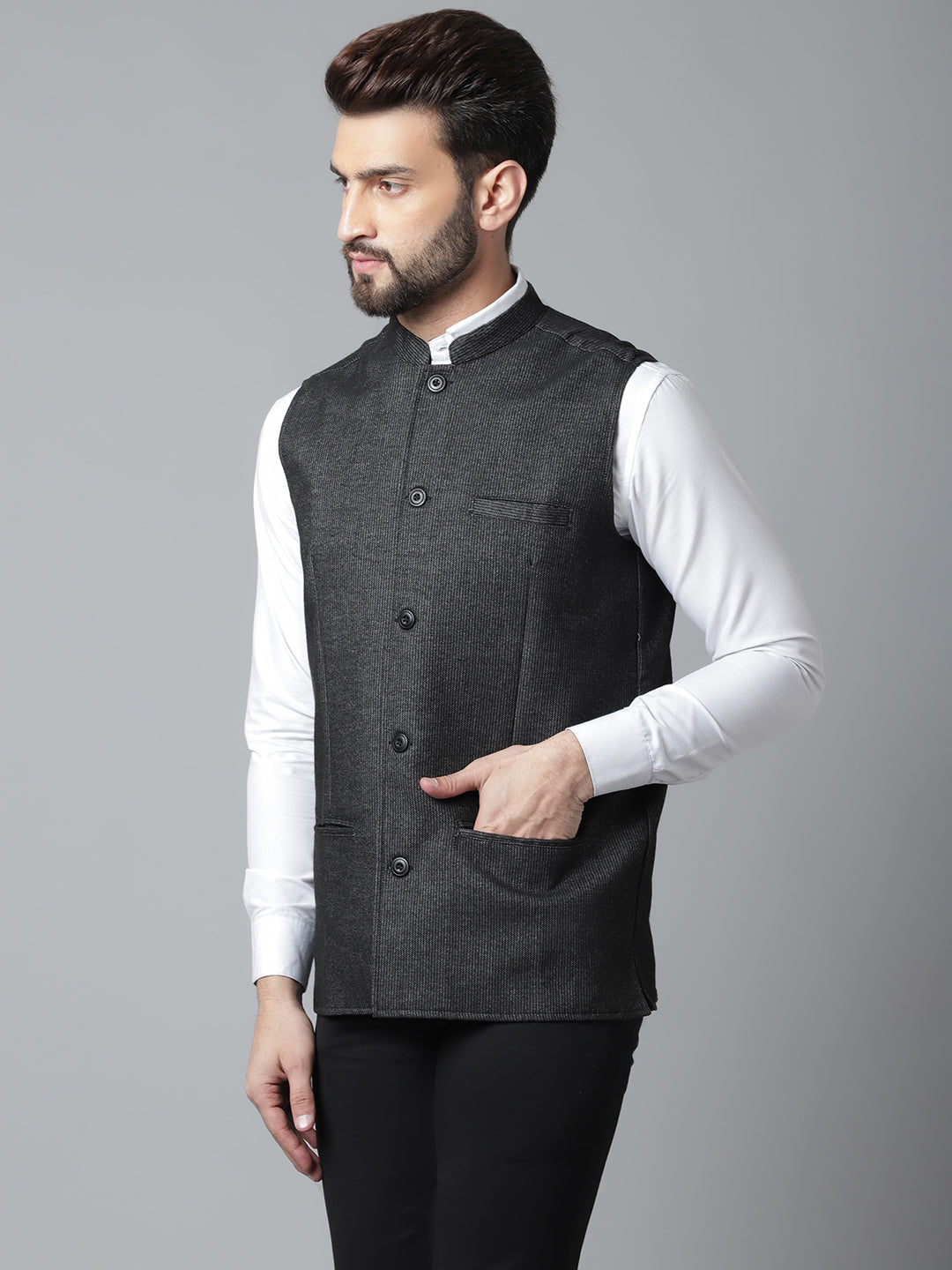 Even Apparels Men's Black Pure Wool Nehru Jacket | Grocsy