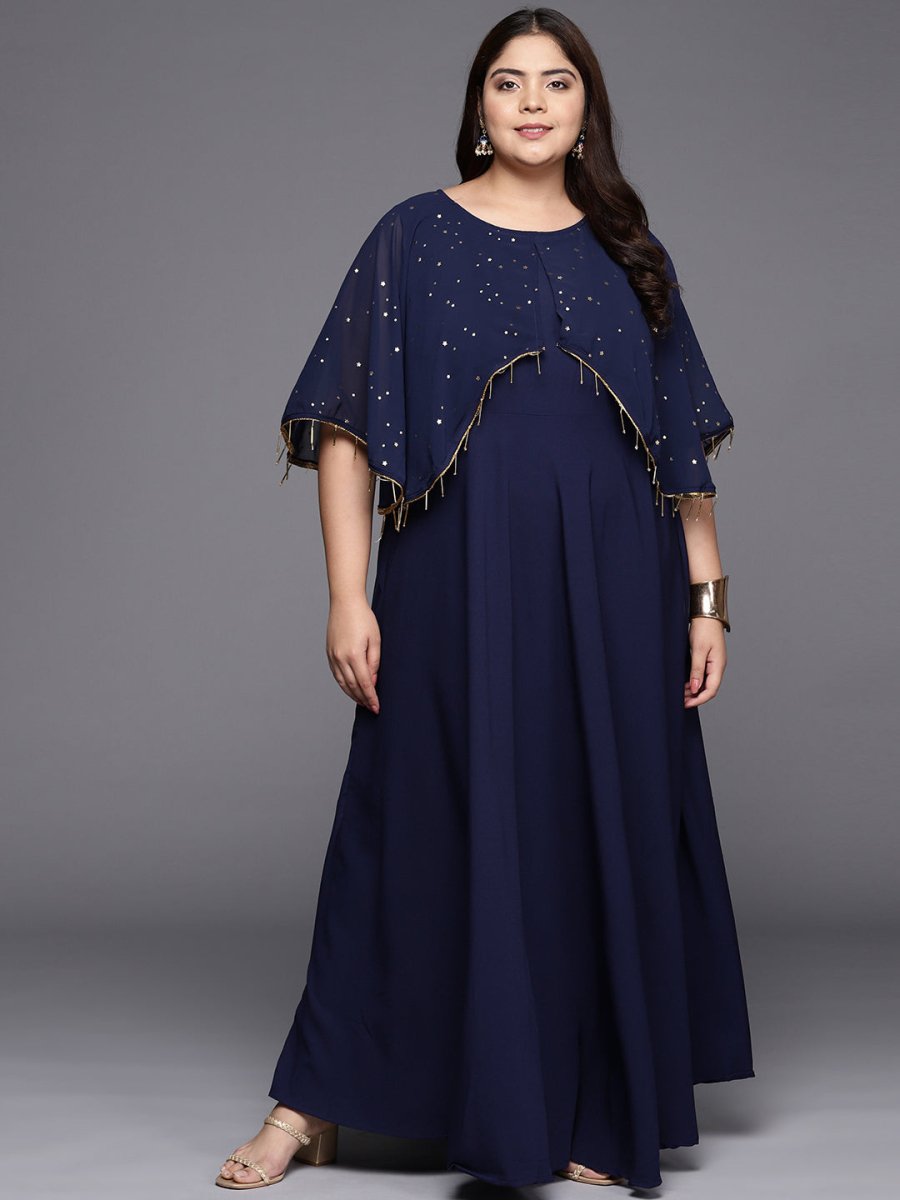 Ahalyaa Plus Size Round neck Maxi Ethnic Dress | Grocsy