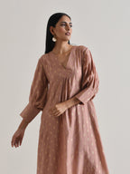 trueBrowns Beige Foil Puff Sleeve Kurta Set | Grocsy
