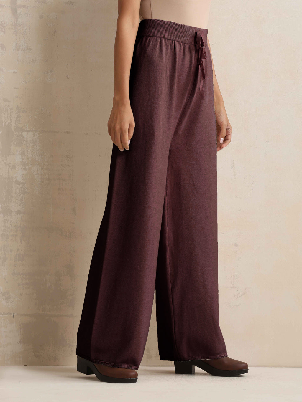 trueBrowns Brown Woollen Flared Pants | Grocsy