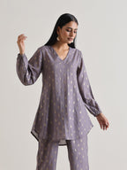 trueBrowns Plum Grey Foil Short Co-Ord Set | Grocsy