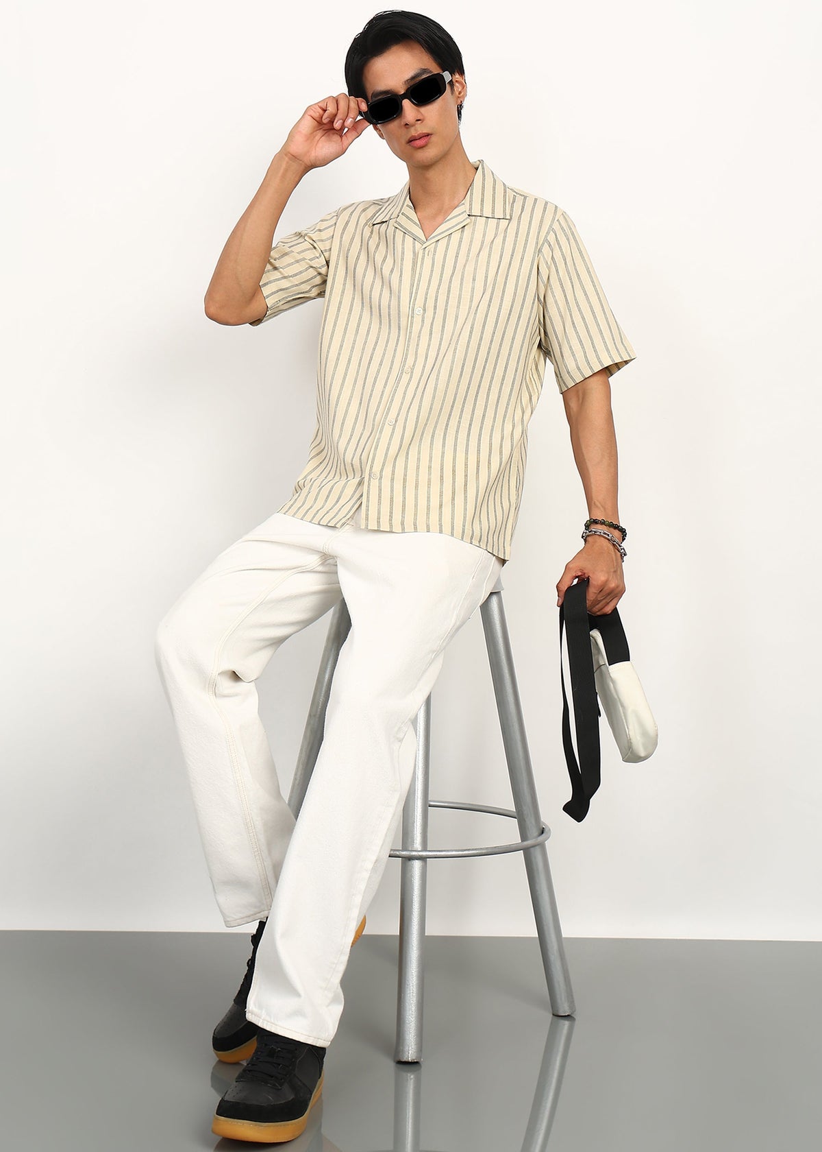 Fabmade Ivory Stripe Calm Shirt | Grocsy