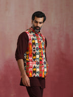 trueBrowns Men's Cola Ikat Print Cotton Reversible Nehru Jacket | Grocsy