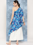InWeave Women's Blue Pink Japanese Art Oneshoulder Top | Grocsy
