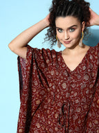 InWeave Women's Burgundy Jaal Print Kaftan Dress | Grocsy