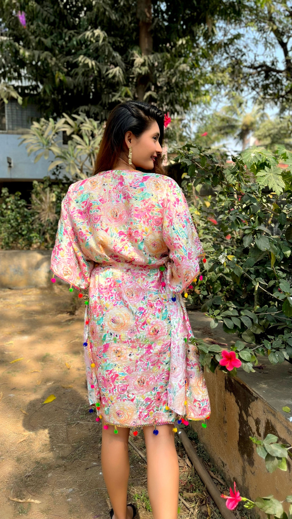 Noroke Cupro Muslin Gold Pink Beachwear Cover up Kaftan | Grocsy