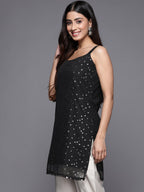 Ahalyaa Woman Silver Foil Printed Shoulder Straps Net Tunic | Grocsy