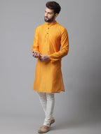 Even Apparels Yellow Check Kurta With Band Collar | Grocsy