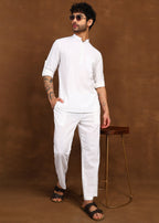 Fabmade Ivory Ease Linen Short Kurta Co-Ord Set | Grocsy
