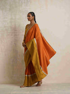 trueBrowns Orange Silk Ready To Wear Saree | Grocsy