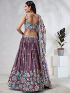 House of Panchhi Lavender Georgette Sequins And Thread Embroidery Lehenga Choli & Dupatta | Grocsy