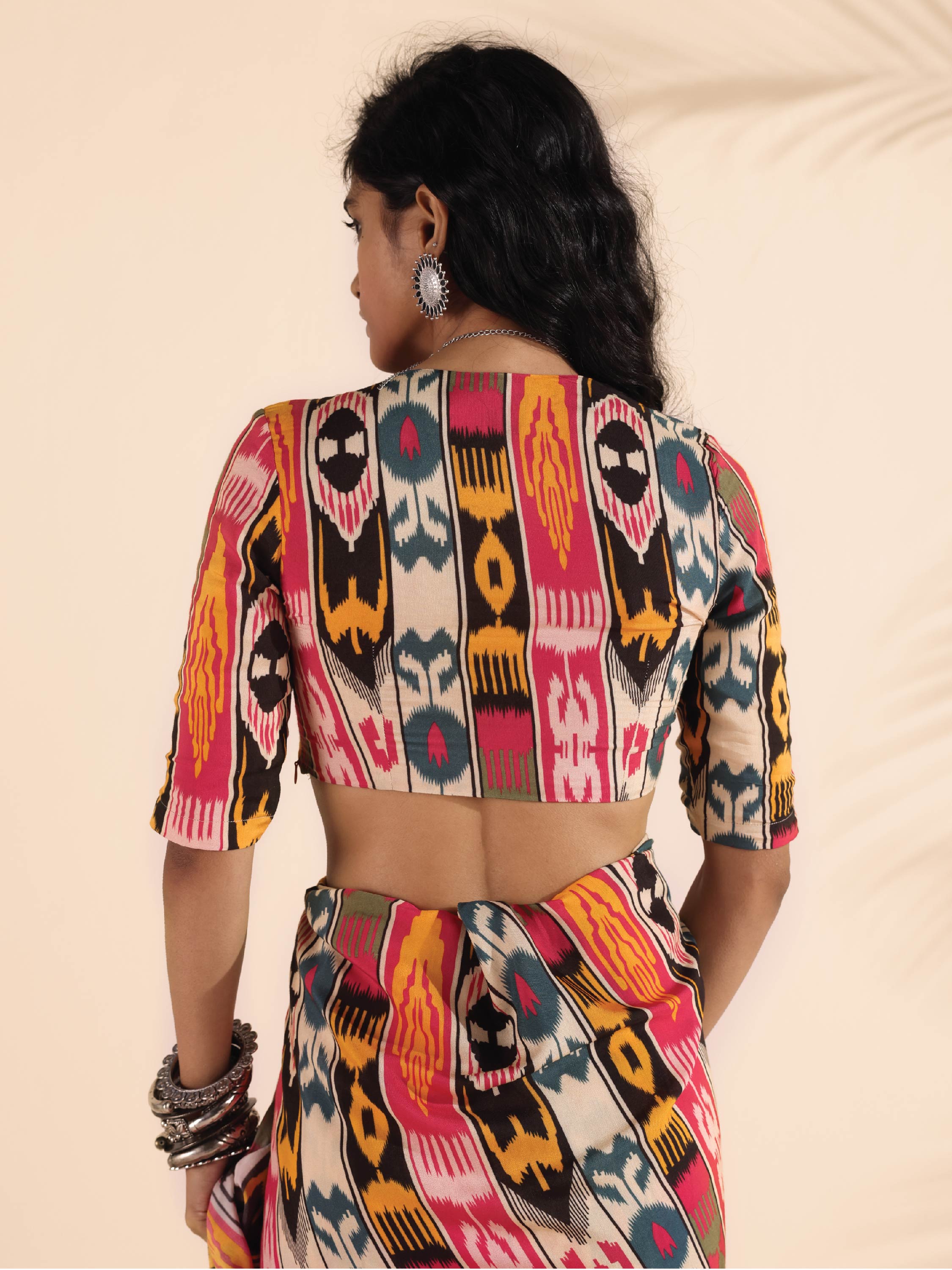 trueBrowns Cola Muslin Ikat Deep V-Neck Blouse | Grocsy