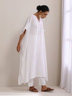 trueBrowns White Dobby Panel Kaftan Kurta Pant Set | Grocsy