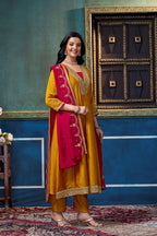 Anaita Yellow Anarkali Readymade Suit with Embroidery Work | Grocsy