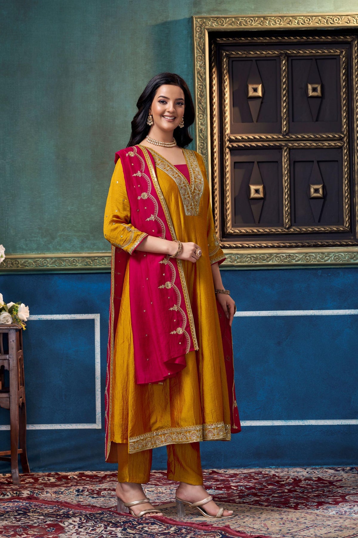 Anaita Yellow Anarkali Readymade Suit with Embroidery Work | Grocsy