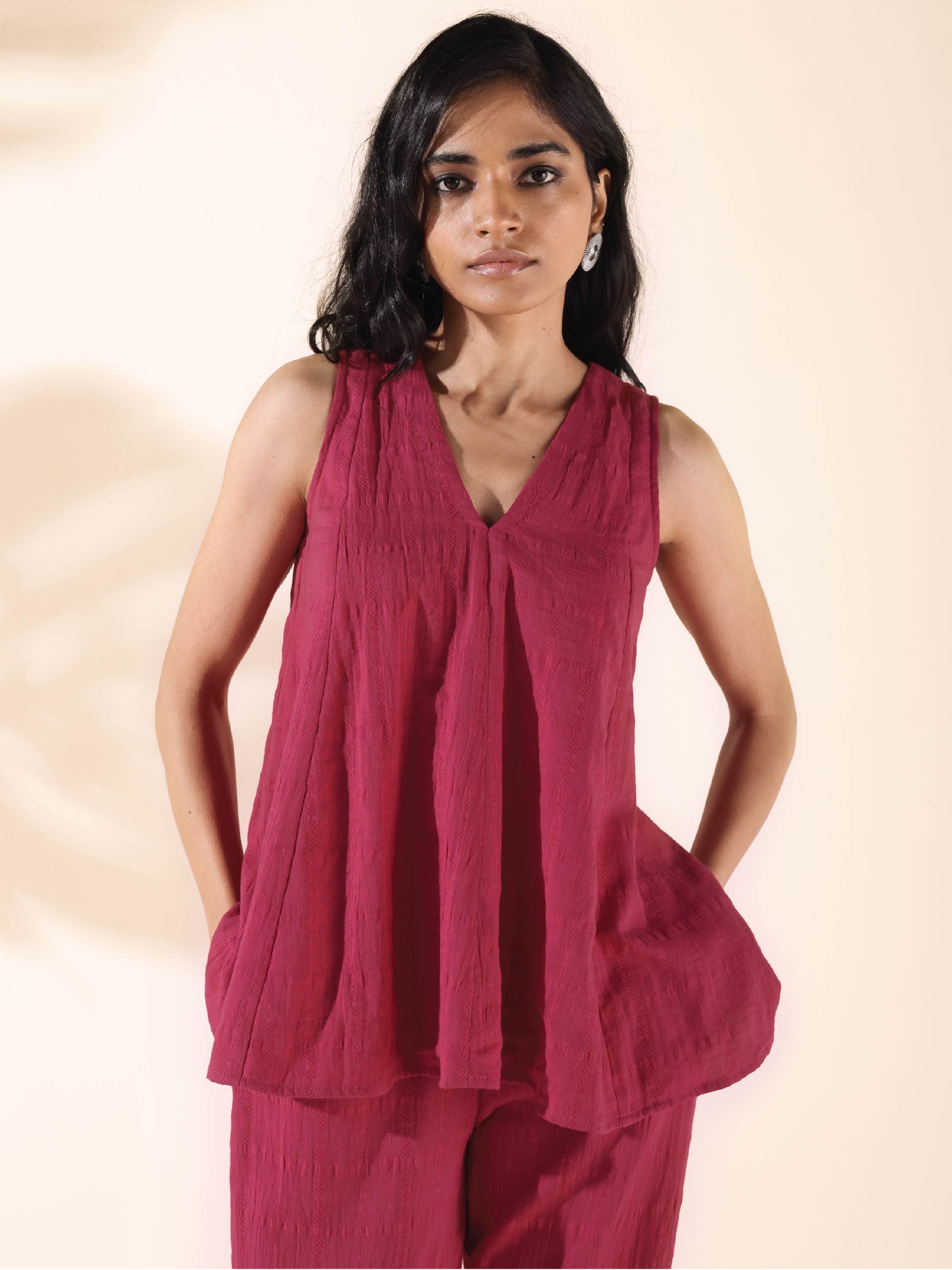 trueBrowns Carrot Cotton Dobby Sleeveless Co-ord Set | Grocsy