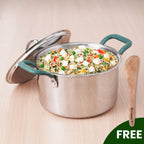 The Indus Valley TurboCuk Tri-ply Stainless Steel Biryani Cooking Pot/Casserole, Premium Quality, 3 Layer Thick Body, Cool Silicone Handles, 100% Toxin-free, Non-stick, Induction & Gas, Spatula, 2.9L | Grocsy