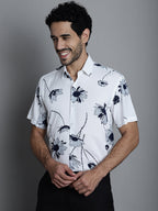 Jainish Men's Floral Printed Formal Shirts - White | Grocsy
