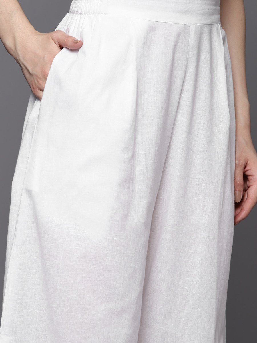Ahalyaa Floral Printed High Slit Gotta Patti Pure Cotton Kurta With Palazzos & Dupatta | Grocsy