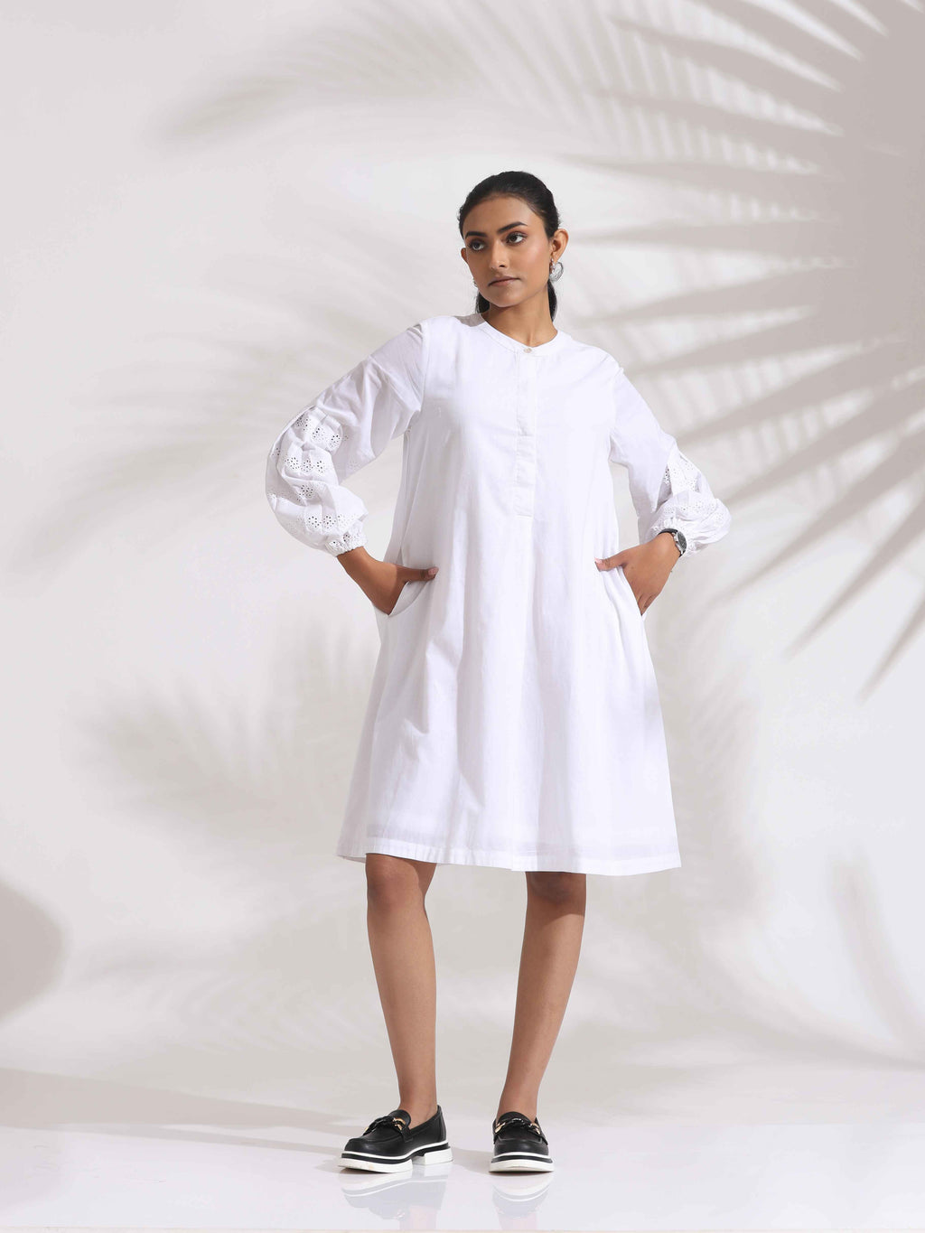 trueBrowns White Cotton Schiffli Short Dress | Grocsy