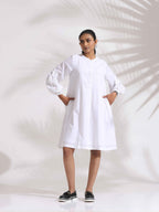 trueBrowns White Cotton Schiffli Short Dress | Grocsy