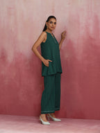 trueBrowns Dark Green Cotton Dobby Kurta Co-ord set | Grocsy
