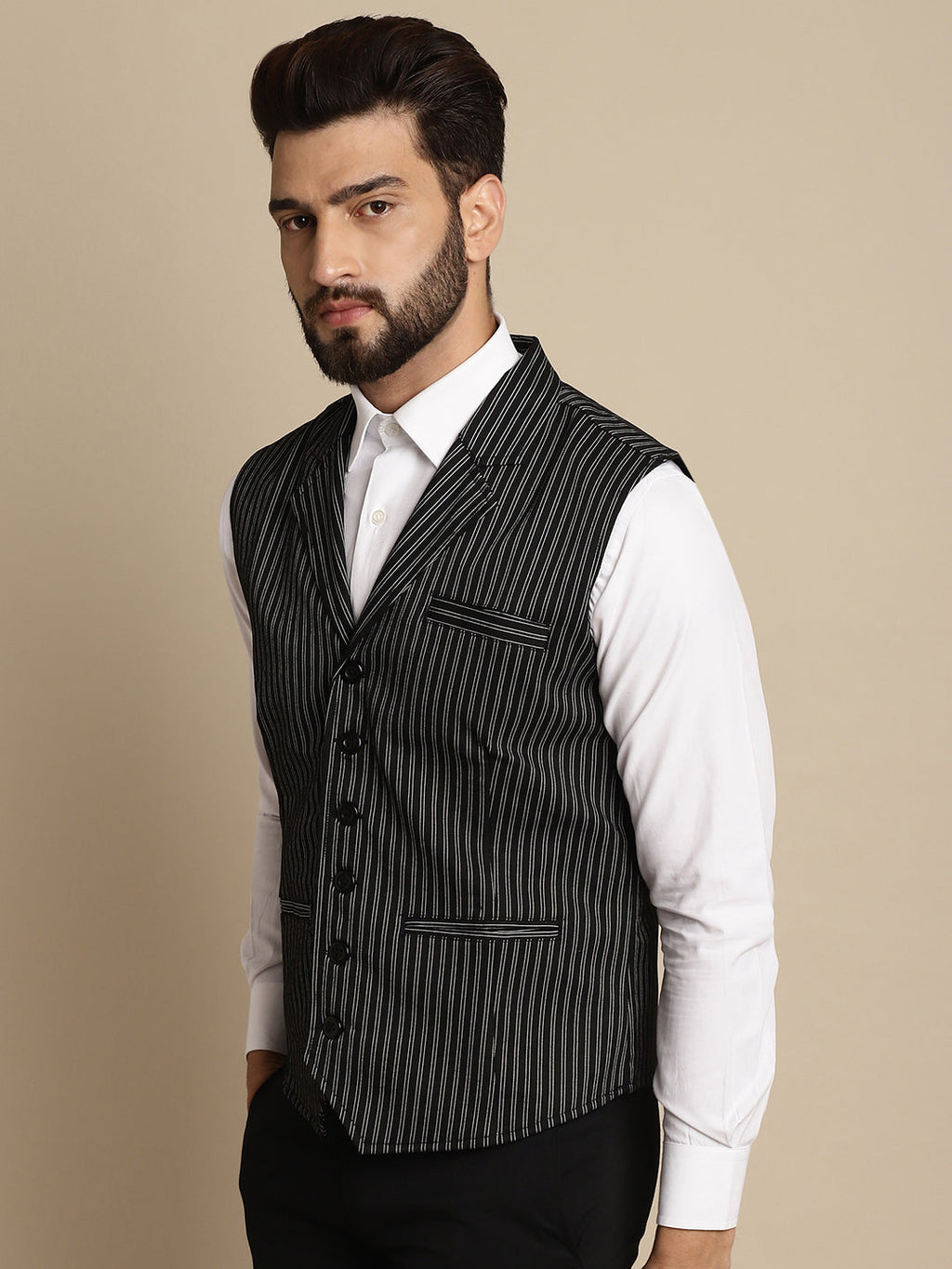 Even Apparels Men's Black Waistcoat with Notched Lapel | Grocsy