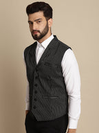 Even Apparels Men's Black Waistcoat with Notched Lapel | Grocsy