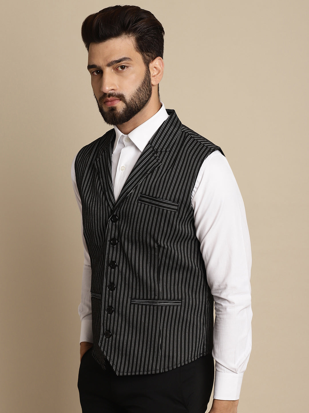 Even Apparels Men's Black Waistcoat with Notched Lapel | Grocsy