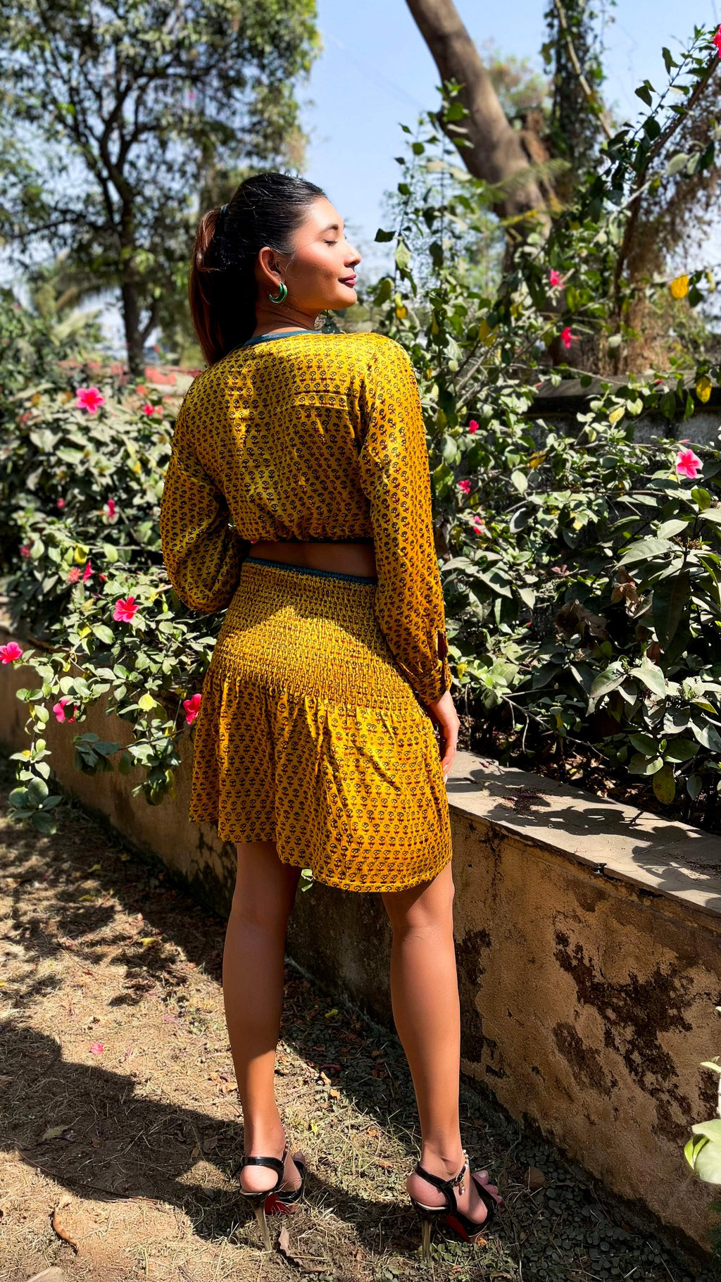 Noroke Yellow silk cut out short dress | Grocsy