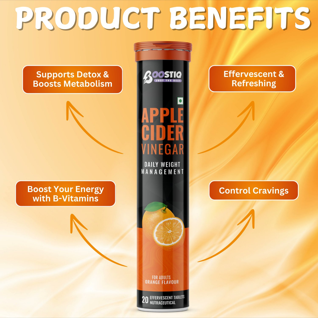 BOOSTIQ Apple Cider Vinegar Effervescent Tablets - Orange Flavour | Grocsy