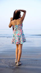 Noroke Linen Blue Floral Mini Tiered Dress - Printed | Grocsy