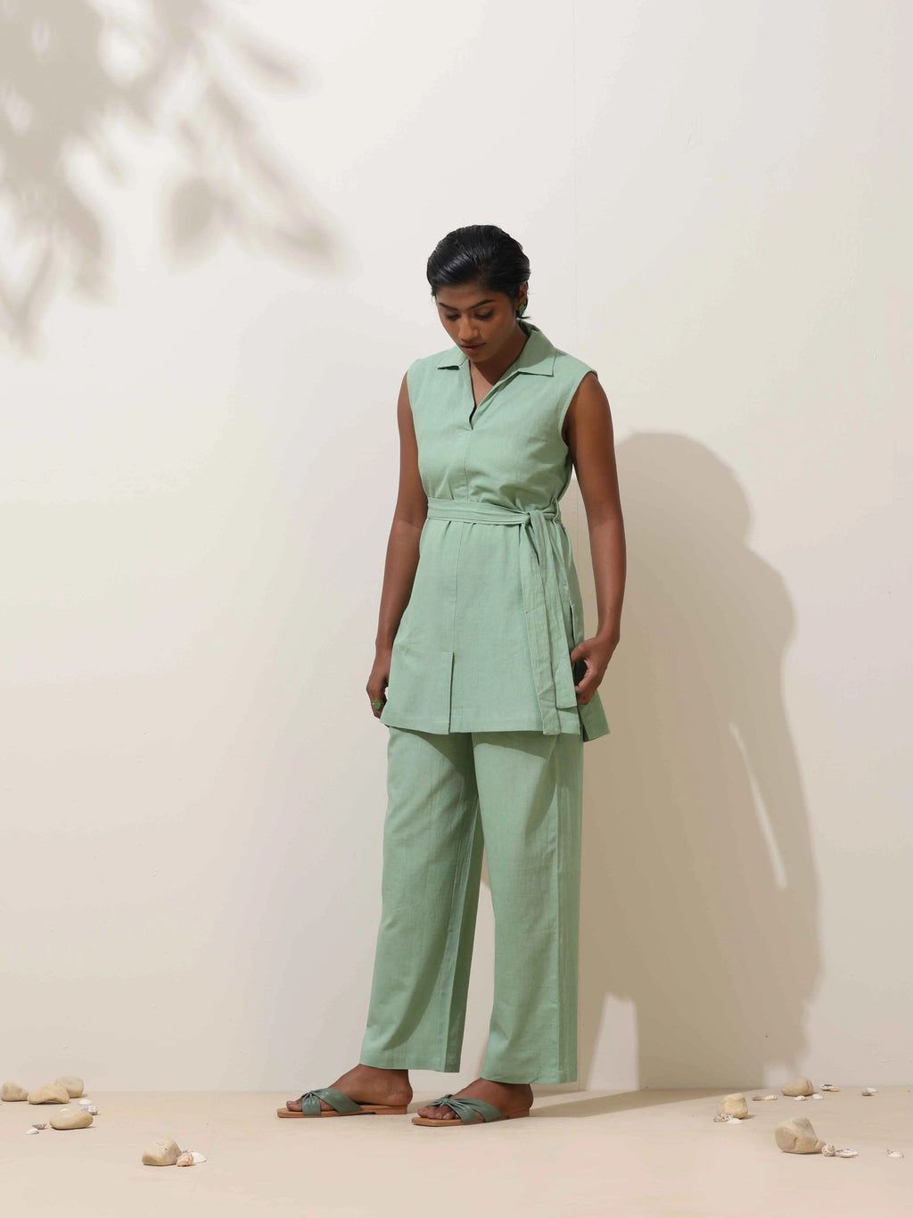 trueBrowns Mint Green Cotton Linen Co-Ord Set | Grocsy