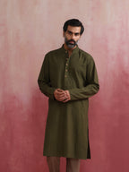 trueBrowns Men's Olive green Mandarin Collar Kurta | Grocsy
