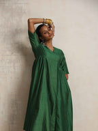 trueBrowns Dark Green Silk Arkali Flared Kurta Set | Grocsy