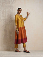 trueBrowns Gold Orange Silk A-line Kurta Set | Grocsy