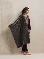 trueBrowns Purple Velvet Embroidered Kurta Pant Dupatta Set | Grocsy