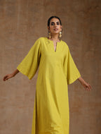 trueBrowns Lime Gold Cotton Relax High Slit Kurta Set | Grocsy