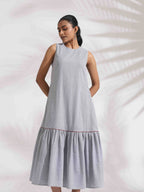 trueBrowns trueBrown Grey Cotton Stripe Tier Dress | Grocsy