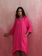trueBrowns Pink Modal Kimono Kurta Set | Grocsy