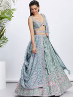 House of Panchhi Pink Georgette Sequins And Thread Embroidery Lehenga Choli & Dupatta | Grocsy