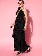 InWeave Women's Black Gota Insert Neckline Sharara Set | Grocsy