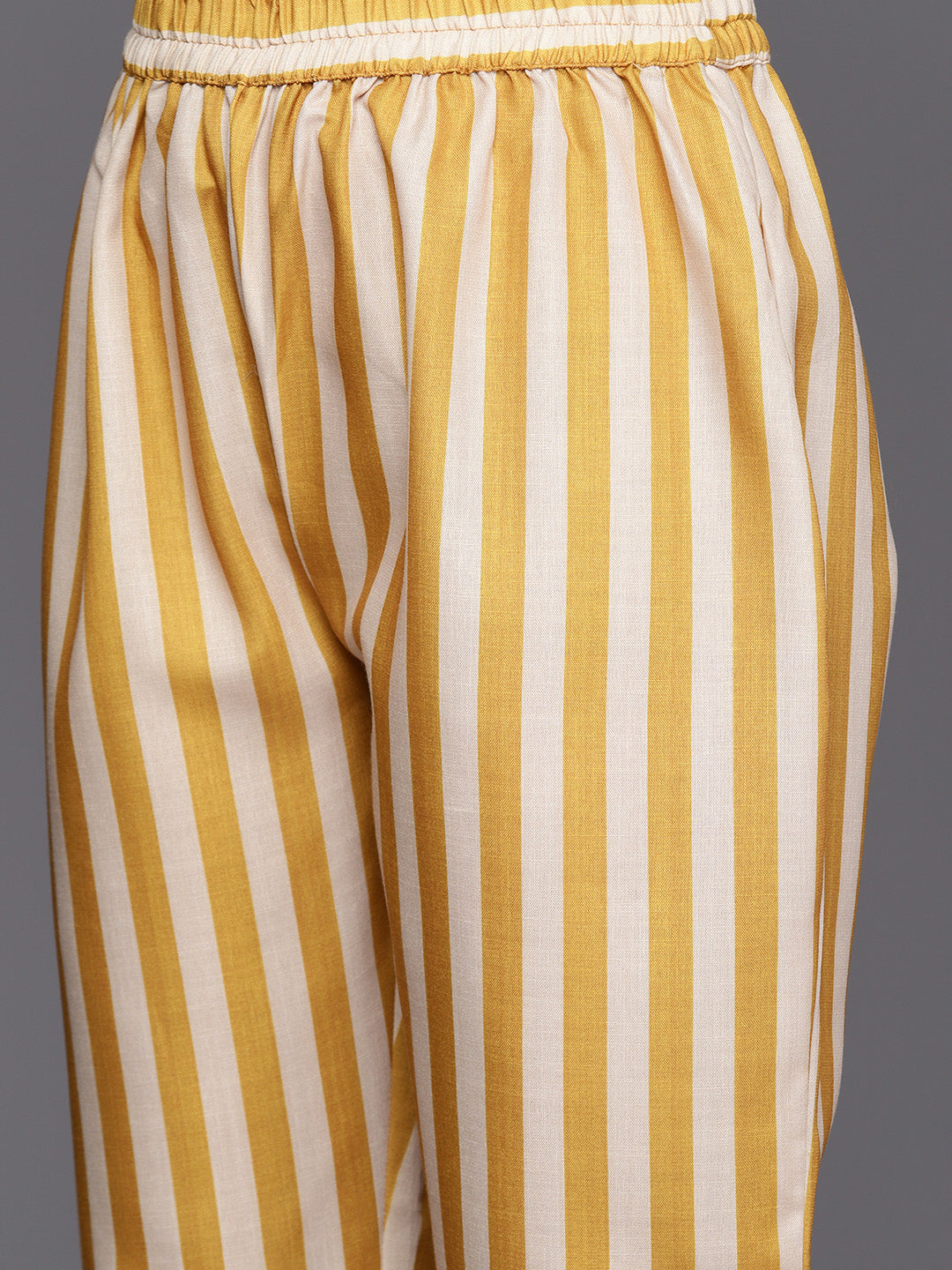 KSUT (House of Varanga) Mustard Digital Printed Kurta With V Neckline Paired With Straight Trouser | Grocsy