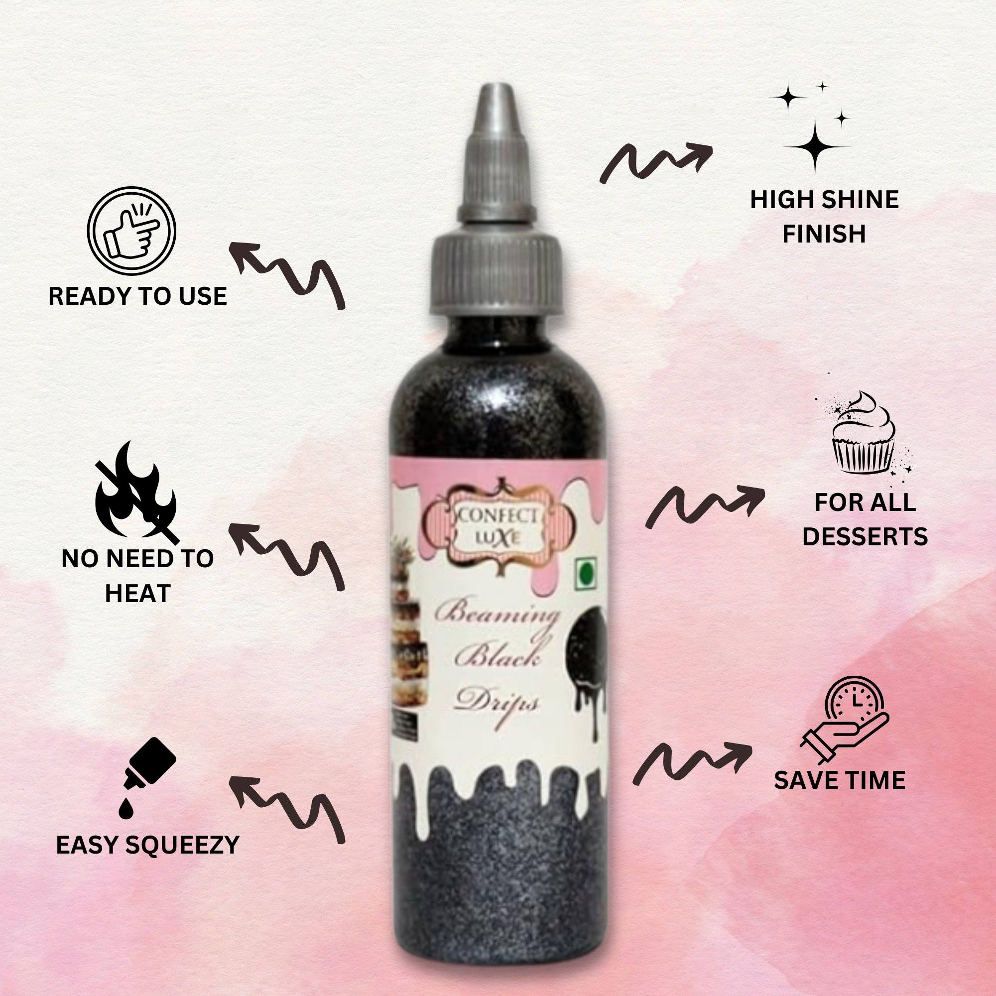 Confect Beaming Black | Edible Drips | Grocsy