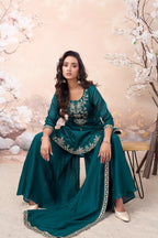 Anaita Teal Vichitra Silk Readymade Suit with Coding Work | Grocsy