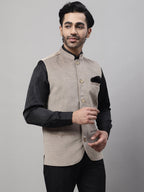 Even Apparels Men's Beige Nehru Jacket With Welt Pockets | Grocsy